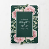 Blush Pink Floral Eucalyptus Emerald Green Wedding Drieluik Uitnodiging (Cover)