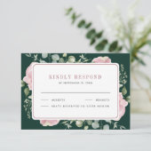 Blush Pink Floral Eucalyptus Emerald Green Wedding RSVP Kaartje (Staand voorkant)