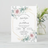 Blush Pink Floral Eucalyptus Geometric Wedding Kaart (Staand voorkant)