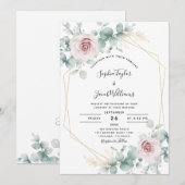 Blush Pink Floral Eucalyptus Geometric Wedding Kaart (Voorkant / Achterkant)