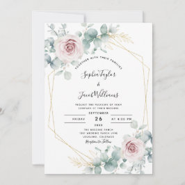 Blush Pink Floral Eucalyptus Geometric Wedding Kaart