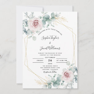 Blush Pink Floral Eucalyptus Geometric Wedding Kaart