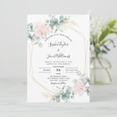 Blush Pink Floral Eucalyptus Geometric Wedding Kaart (Staand voorkant)