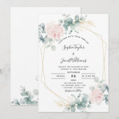 Blush Pink Floral Eucalyptus Geometric Wedding Kaart (Voorkant / Achterkant)