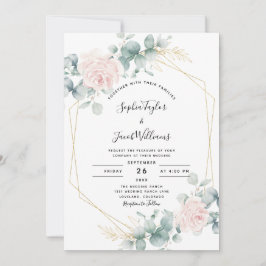Blush Pink Floral Eucalyptus Geometric Wedding Kaart