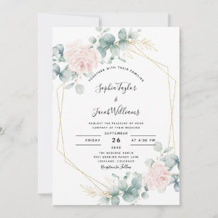 Blush Pink Floral Eucalyptus Geometric Wedding Kaart