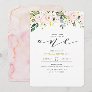 Blush Pink Floral & Eucalyptus Girl 1e verjaardag Kaart