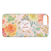 Blush Pink Floral Eucalyptus Glitter Monogram Case-Mate iPhone Case (Achterkant (Horizontaal))