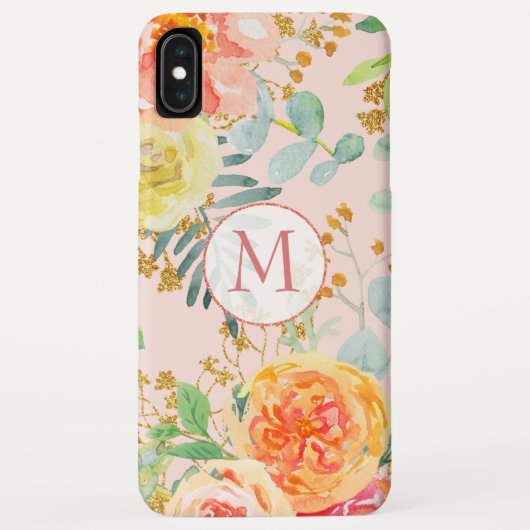 Blush Pink Floral Eucalyptus Glitter Monogram Case-Mate iPhone Case (Achterkant)