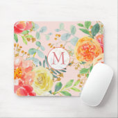 Blush Pink Floral Eucalyptus Glitter Monogram Muismat (Met muis)