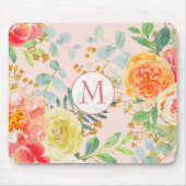 Blush Pink Floral Eucalyptus Glitter Monogram Muismat (Voorkant)