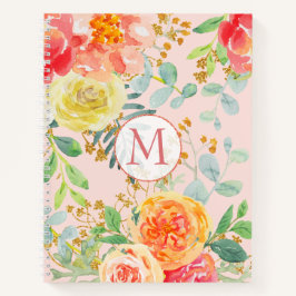 Blush Pink Floral Eucalyptus Glitter Monogram Notitieboek