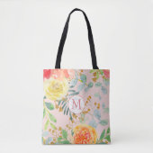 Blush Pink Floral Eucalyptus Glitter Monogram Tote Bag (Voorkant)