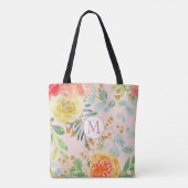 Blush Pink Floral Eucalyptus Glitter Monogram Tote Bag (Achterkant)