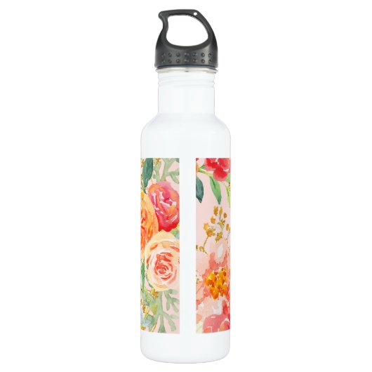 Blush Pink Floral Eucalyptus Glitter Monogram Waterfles (Achterkant)