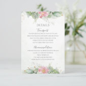 Blush Pink Floral Eucalyptus Greenery Gold Wedding Informatiekaartje (Staand voorkant)