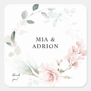 Blush Pink Floral & Eucalyptus Hartelijk dank Vierkante Sticker