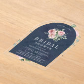 Blush Pink Floral Eucalyptus Navy Bridal Shower Acryl Uitnodigingen (Laagn)