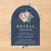 Blush Pink Floral Eucalyptus Navy Bridal Shower Acryl Uitnodigingen (Voorkant)