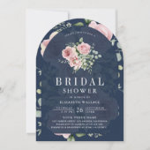 Blush Pink Floral Eucalyptus Navy Vrijgezellenfees Kaart (Voorkant)