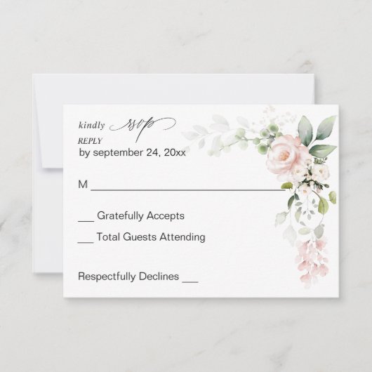 Blush Pink Floral & Eucalyptus no Meal RSVP (Voorkant)