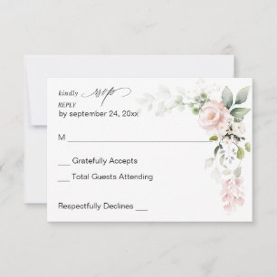 Blush Pink Floral & Eucalyptus no Meal RSVP Kaartje