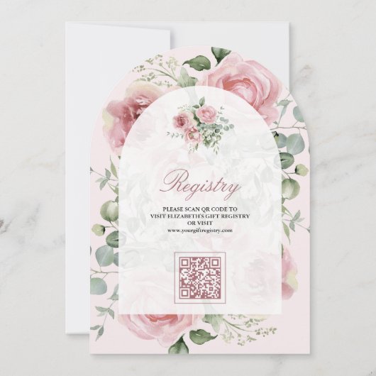 Blush Pink Floral Eucalyptus QR Code Baby shower Kaart (Achterkant)
