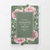 Blush Pink Floral Eucalyptus Sage Green Wedding Drieluik Uitnodiging (Cover)
