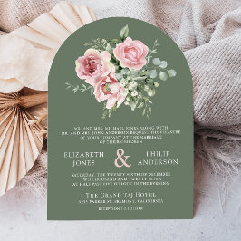 Blush Pink Floral Eucalyptus Sage Green Wedding Kaart