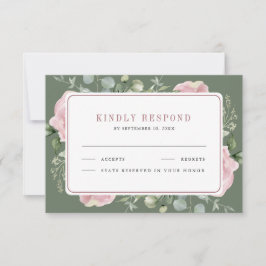 Blush Pink Floral Eucalyptus Sage Green Wedding RSVP Kaartje