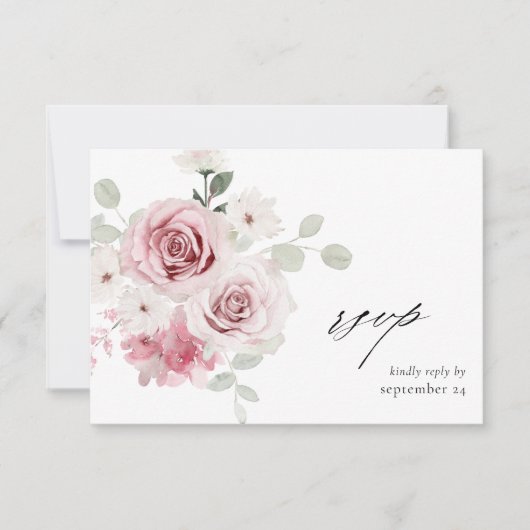 Blush Pink Floral & Eucalyptus w Meal RSVP 2 (Voorkant)