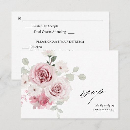 Blush Pink Floral & Eucalyptus w Meal RSVP 2 (Voorkant / Achterkant)