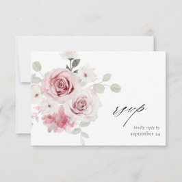 Blush Pink Floral & Eucalyptus w Meal RSVP 2 Kaartje