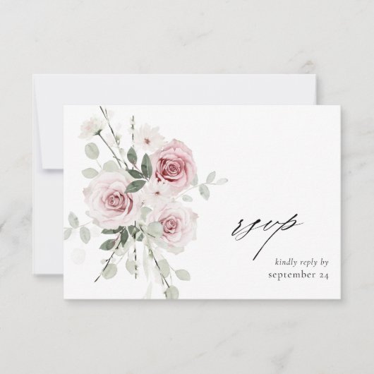 Blush Pink Floral & Eucalyptus w Meal RSVP Card (Voorkant)
