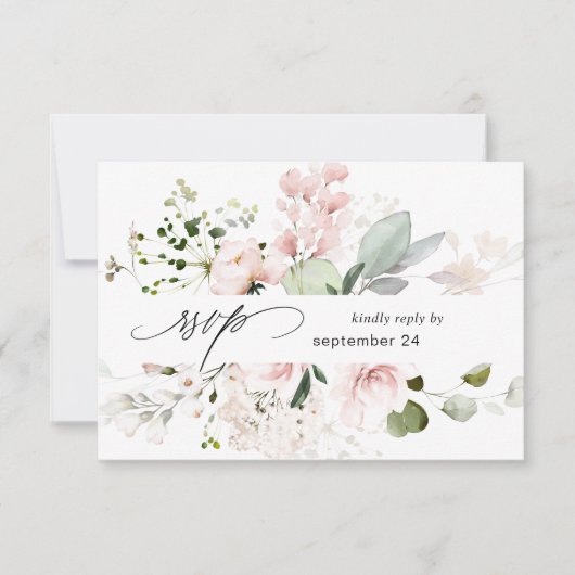 Blush Pink Floral & Eucalyptus w Meal RSVP Card 2 (Voorkant)