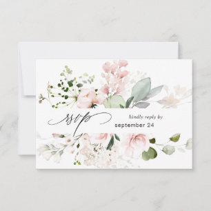Blush Pink Floral & Eucalyptus w Meal RSVP Card 2 Kaartje