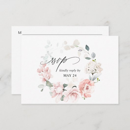 Blush Pink Floral & Eucalyptus w Meal RSVP Card 3 (Voorkant / Achterkant)