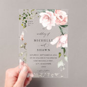 Blush Pink Floral & Eucalyptus Weddenschap 2B Acryl Uitnodigingen (Insitu (Draagbaar))