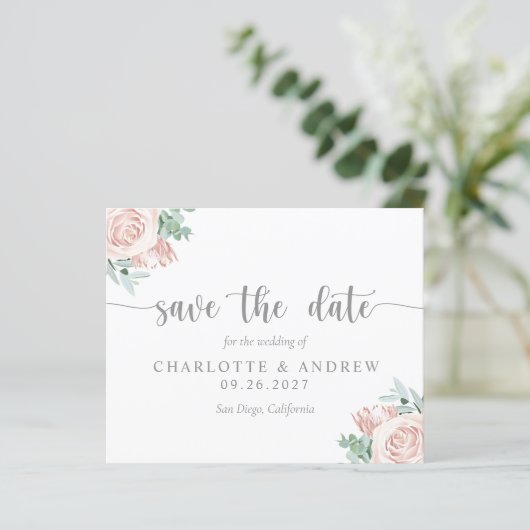 Blush Pink Floral Eucalyptus Weddenschap Bewaar da (Staand voorkant)