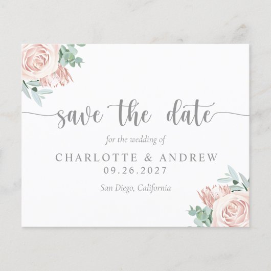 Blush Pink Floral Eucalyptus Weddenschap Bewaar da (Voorkant)