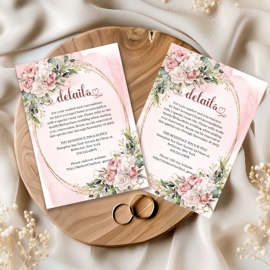 Blush Pink Floral Eucalyptus Wedding Details Card Informatiekaartje