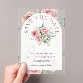 Blush Pink Floral Eucalyptus Wedding Save the Date Acryl Uitnodigingen (Insitu (Draagbaar))