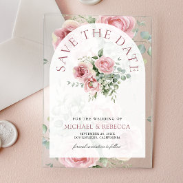 Blush Pink Floral Eucalyptus Wedding Save the Date Acryl Uitnodigingen