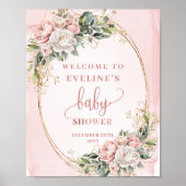 Blush Pink Floral Eucalyptus Welcome Baby Shower   Poster (Voorkant)