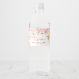 Blush Pink Floral Fairy Birthday Baby shower Waterfles Etiket