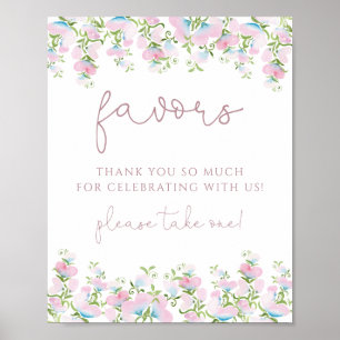 Blush Pink Floral Favors Sign Poster