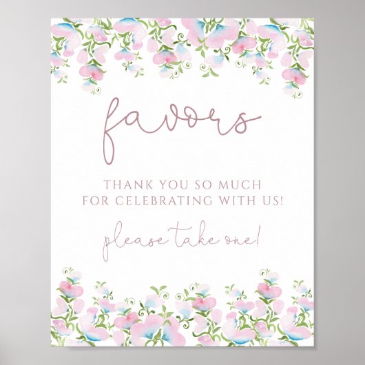 Blush Pink Floral Favors Sign Poster (Voorkant)