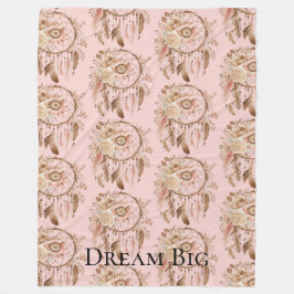 Blush Pink Floral Feathers Dream Catcher Fleece Deken