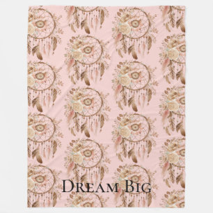 Blush Pink Floral Feathers Dream Catcher Fleece Deken