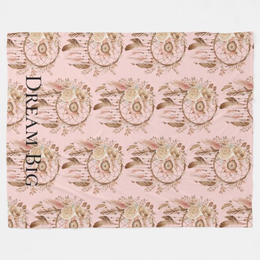 Blush Pink Floral Feathers Dream Catcher Fleece Deken (Voorkant (Horizontaal))